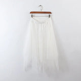 Long Asymmetric Tulle Skirt Women High Waist Pleated Tutu School Irregular Mesh Lace A Line Midi Skater Black
