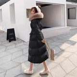 High-Grade Women's Fox Fur Collar Down Jacket Winter Coat Cold 90% White Duck Down Outerwear Long Hooded Parker