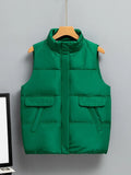 Simple Down Coats Women Autumn And Winter Solid Color Turn Down Collar Zipper Sleeveless Puffer Jacket Chaquetas