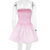 Satin Ruched Strapless Mini Dress-Outfit