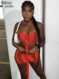 Crochet Striped 2 Piece Set Women Summer Halter Bandage Wrapped Chest Crop Tops+Skirts Vacation Party Clubwear