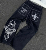 Jeans Harajuku Hip Hop Gothic Embroidery Oversized Baggy Jeans Men Street Fashion Hot Pants Unisex Casual Joker Jeans