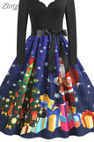 Women Plaid Print Winter Dress Black Long Sleeve Vintage Christmas Party Pin up Rockabilly Dress Robe Femme