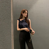 Solid Elegant Blouse Women Office Irregular Tie Bow Chic Shirts Ladies Sleeveless Loose Simple All Match Chiffon Tops