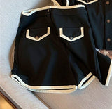 Black Shorts Sets Short Sleeve Turn-down Collar Shirts Hight Waist Shorts High Street Harajuku Solid Hot Casual