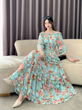 Early Autumn Collared Flakes And Snowflake Cake Skirt Seven-Sleeved Luxury