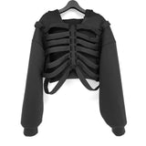 Women's Y2K Goth Cutout Zip-up Sweatshirt Grunge Long Sleeve Punk Harajuku Unisex Hooded Skeleton Hollow