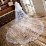 Long Wedding Veils With Comb Two Layers Appliques Bride Veil Lace Edge Tulle Veils Accessories