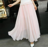 Women Chiffon Long Skirts 2020 Summer New Solid All-Match Beach Skirt Autumn Elegant Maxi Skirts Plus Size Black Blue Pink