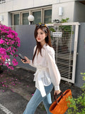 Xixi 13 Line 2025 Spring New Strap Solid Loose Shirt Long-Sleeved Top Woman