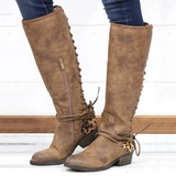 Women's High Boots 2022 Winter Fashion Plus Size Platform Retro Boots Ladies Back Lace-up Long Boots Black Boots Botas