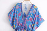 Queens Women Peacock Floral Print V-neck Beach Vacation Bohemian Rayon Dresses Ladies V Neck Tassel Summer Boho