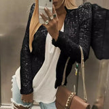 Fashion Black Sequin Jackets Women Long Sleeve Glitter Causal Silver Lady Coats Street Wear Yellow Mujer Outwear
