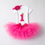 Headband Short Sleeve Top and Tutu Dress Outfits 3pcs for 1 Year Baby Girls First Birthday Party Cotume Newborn