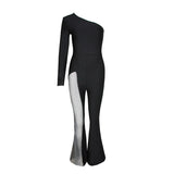 Summer Jumpsuits Women High Waist Playsuit Party Clubwear Bodysuit Rompers Mesh Wide Leg Pants Bandage