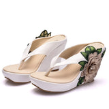 Waterproof Platform Slope Sandals Beach Flip-Flops Pins Pine Cake Embroidered Slippers