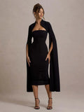 Solid Cape Bodycon Midi Dress- Outfit