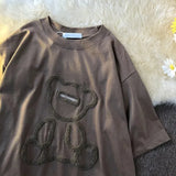 Women T shirts Harajuku Girl Plus Size Tops Letter Jacquard O Neck Short Sleeve Loose Summer Tshirt Bear White Tee Shirt