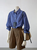 Class Recommendation! Really Good ~ Korean Version Of The Blue Plaid Shirt Women's Loose Collar