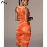 Tie-Dye Print Ruched Christmas Dress For Women Long Sleeve Sexy Bodycon Winter Dress Elastic Pleated Casual Party