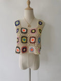 Queens Women Solid Hollow Out Sleeveless Crop Tops Beach Bohemian Vest Boho Knitted