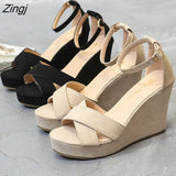Thick Bottom High Heel Women's Shoes Size 32 33 40 Black Roman Wedges Heel Platform Women's Sandals Beach