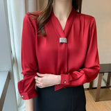 Women Shirts Chiffon Blouses for Women Long Sleeve Shirts Tops Woman Ribbon Blouse Tops Fashion Woman Bow Tie Shirt