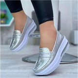 fashion round toe low top wedge platform sneakers comfort Non slip women loafers plus size 43 flat casual shoes of