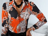 Long Sleeve V-neck Color-block Retro Shirt