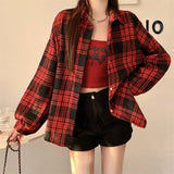 Vintage Plaid Print Long Sleeve BlouseOutfit