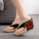 Waterproof Platform Slope Sandals Beach Flip-Flops Pins Pine Cake Embroidered Slippers