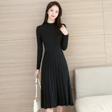 Winter O Neck Thick Maxi Knit Sweater Pullovers Dress Women's Basic Aline Sweater Female Long Party Casual Office