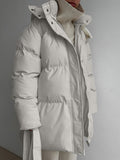 Casual Waist Thin Hooded Medium Long Bread Cotton Clothes Women Thick Cotton Coat