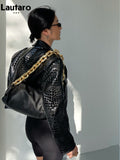 Spring Autumn Short Cool Stylish Shiny Reflective Crocodile Print Patent Pu Leather Jacket Women Runway Fashion