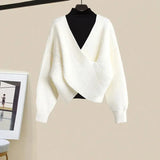 Warm Knitwears 3 Pieces Set For Womens Outfit Korean High Quality Pullover Knitted Sweater+print Pleated Skirts Sets