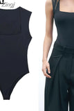 2023 Black Body Woman Square Neck Sexy Lingerie For Women Body Sleeveless Bodysuit Women Wide Straps Bodycon Summer