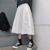 Black Gothic Basic Long Skirt Korean Elastic High Waist Loose Wild Cargo Skirt Women Summer White A-Line Skirt