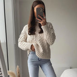 2021 Elegant Chic Woman Sweaters Hight Collar Twist Kintted Pull Femme Hiver VintageJacquard Winter Pullovers Chic
