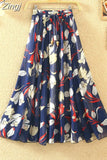 Women Summer Long 2023 Spring Ladies Floral Print High Waist Elegant Sweet Casual Chiffon Skirts Beach Faldas