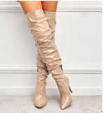 Zingj Over-The-Knee Boots Autumn 2023 New Pointed Patent Leather High Tube Black Zipper Thin Heel High Heel Women's Boots-Outfit