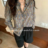 Vintage Shirts Women Harajuku Fashion Print Long Sleeve Oversized Blouses Retro Streetwear Loose Casual Chic Cardigan