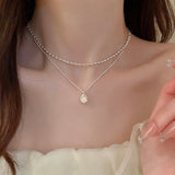 Galaxy Silver Pearl Necklace-Outfit