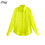 Women Fashion Turn Down Collar Yellow Breasted Casual Blouse Office Ladies Long Sleeve Shirt Chic Blusas Tops