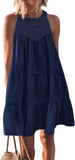 Summer Sleeveless Dresses Casual Sleeveless A-Line Hierarchal Swing Vest Skirt Beach Vacation