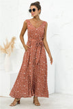 Queens Women Leopard Print Sleeveless Beach Bohemian Maxi Dress Ladies V-neck Belt Boho Sundress