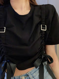 Black Bow Lace Up Gothic Crop Top Women 2023 Summer Streetwear Harajuku Causal Tees Short Sleeve Goth T-Shirt