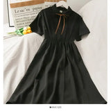 Women Chiffon Bow Solid High Waist Turn-down Collar Preppy Style Kawaii Ulzzang Popular Temperament Girls Summer