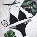 Zingj 2023 New Crystal Diamond Women's Swimsuit Plain Strap Sexy Backless Bikini