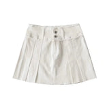 2000s Aesthetics Low Rise Distressed Hem Mini Skirts Cute Fashion Button Up A-line White Denim Pleated Skirt Autumn