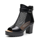 Mouth Net Sandals Women Summer High Heel Waterproof Table Zipper Mesh Shoes Fashion Women's Hollow Breathable Cool